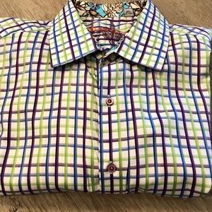 Robert Graham Blue Green Purple Windowpane Shirt